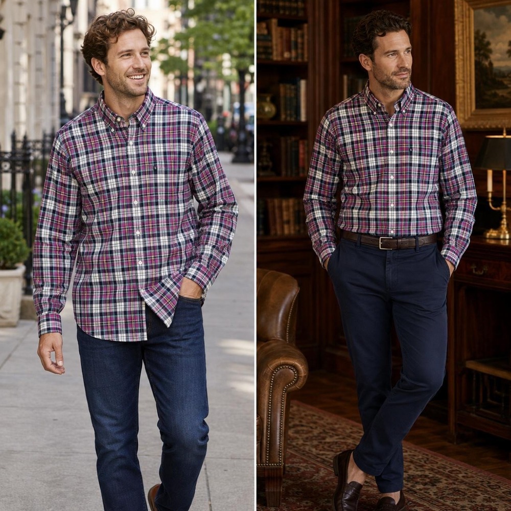 Brooks Brothers 346 Shirt Men's M Purple Green Plaid Cotton Button Down Preppy